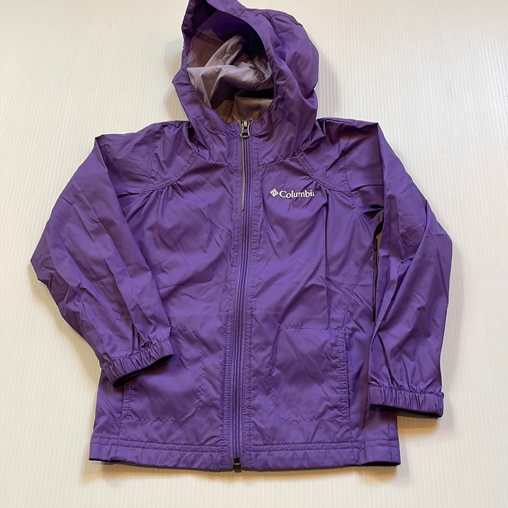 Columbia purple light weight full zip hooded jacket. Girls size XXS - 4
